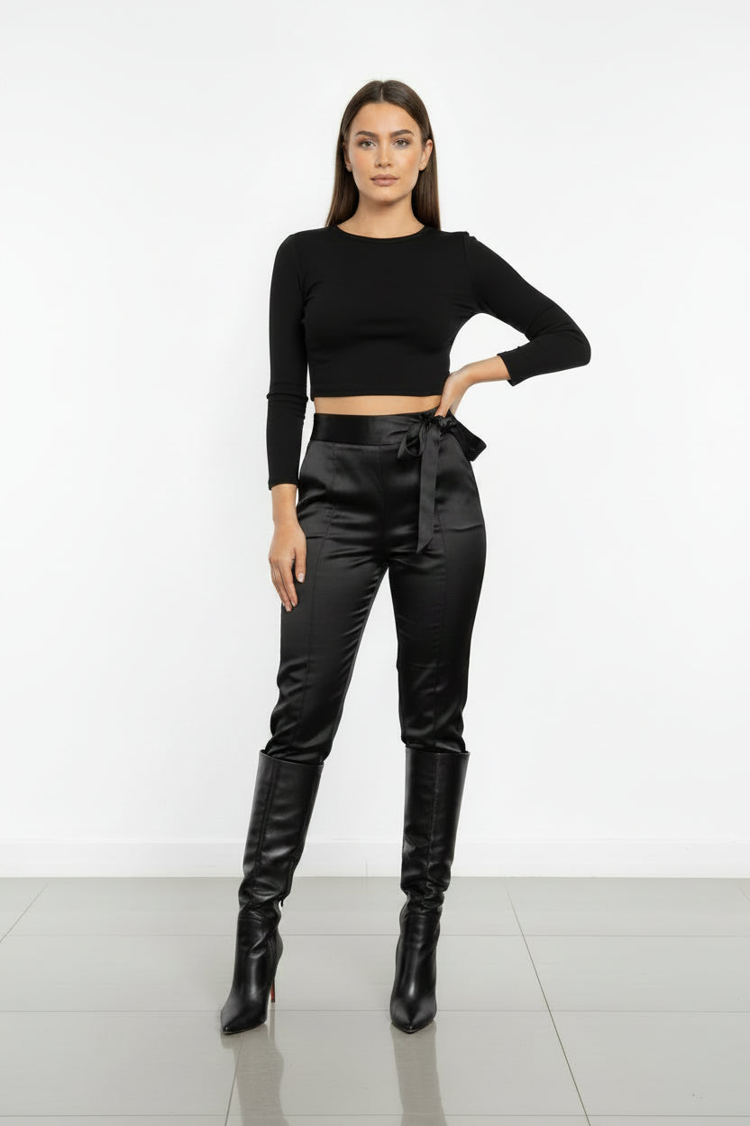 Dark Grey Satin Slim Trousers | Pre-Loved | Why Go Less