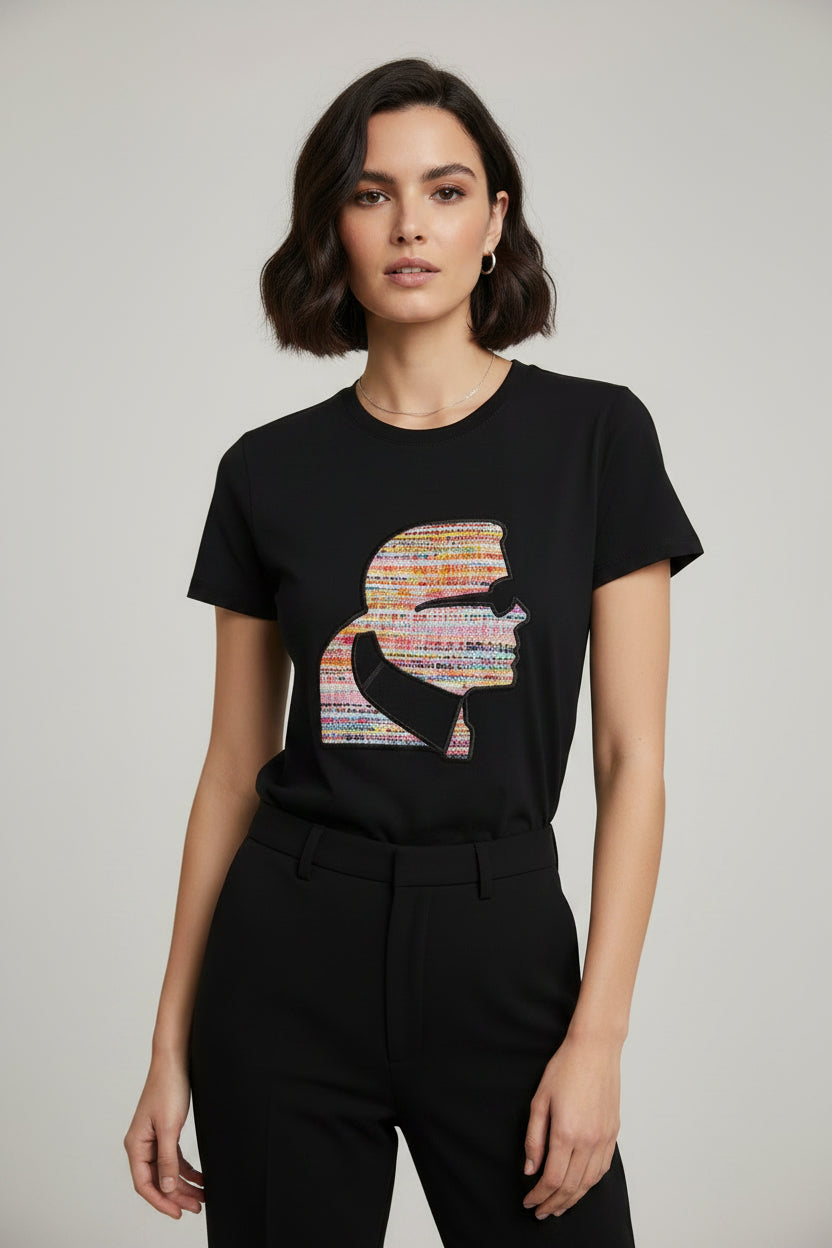Karl Lagerfeld Black Boucle Profile T-Shirt | Pre-Loved | Why Go Less