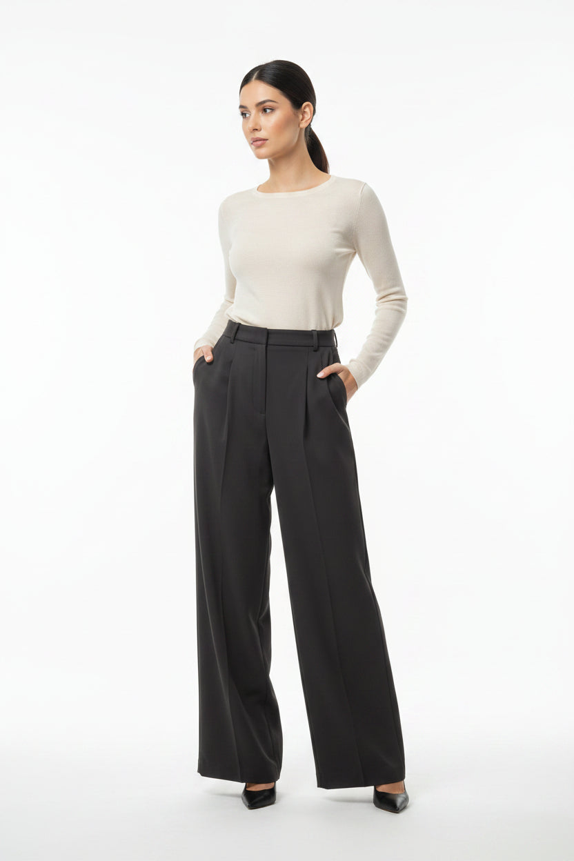 H&M Black Tailored Wide-Leg Trousers EUR 34 | Pre-Loved | Why Go Less