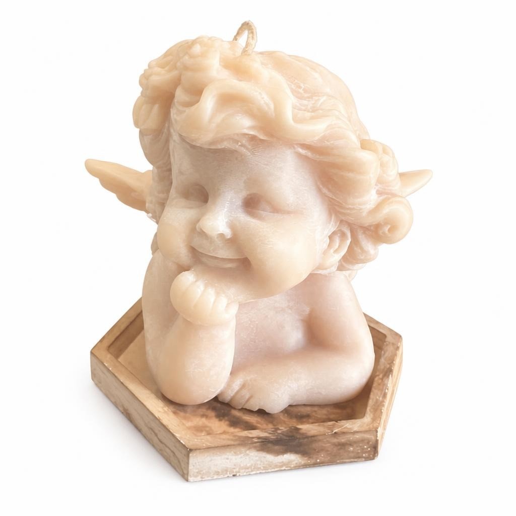 Cherub angel figural candle, cream/blush, large - second-hand at Why Go Less, Dekwaneh, Lebanon