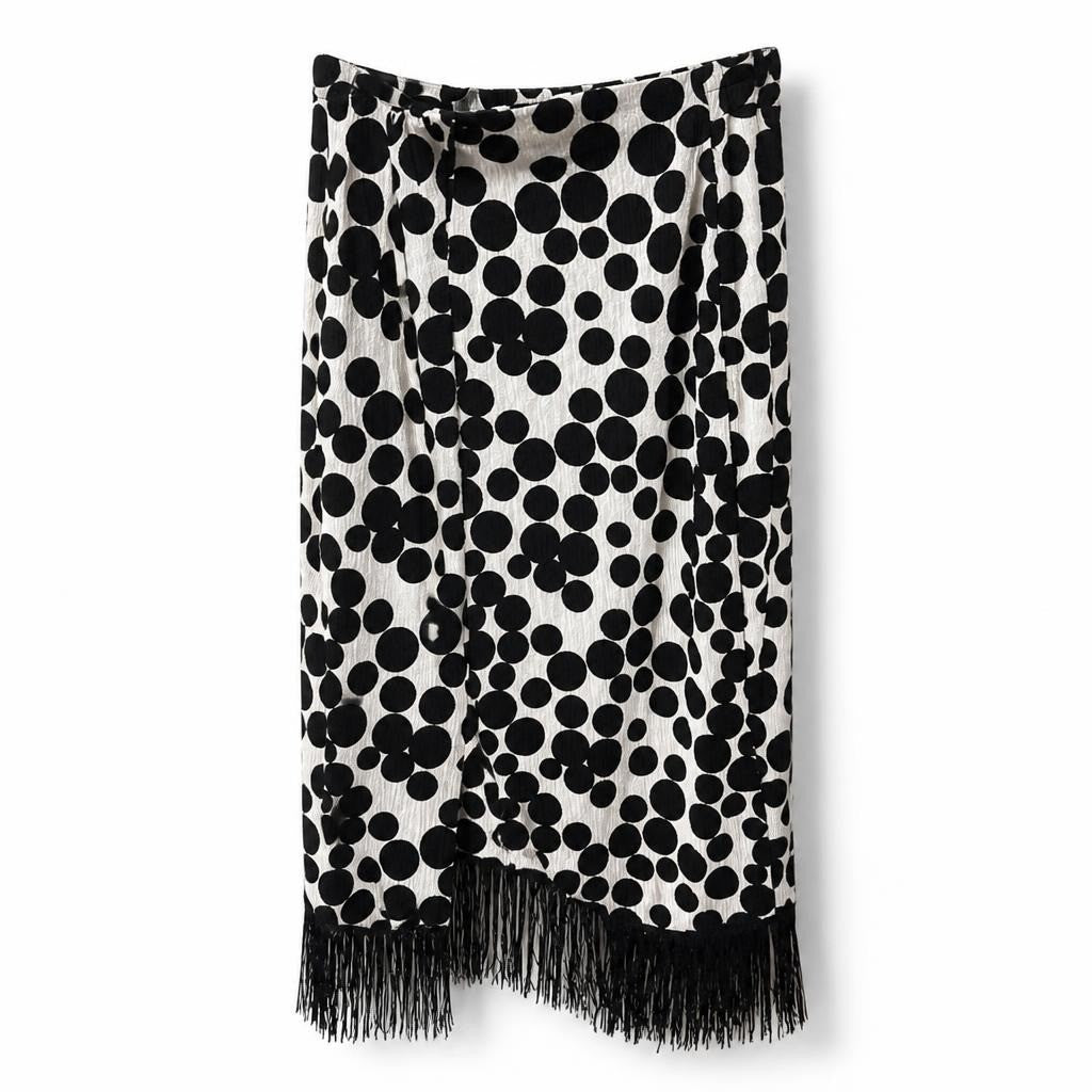 White black polka dot midi skirt with fringe hem - second-hand at Why Go Less, Dekwaneh, Lebanon