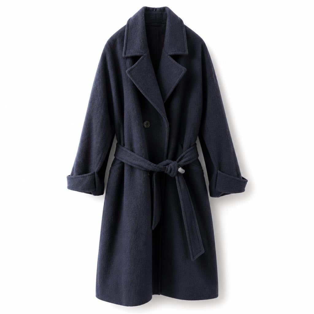 Navy Blue Belted Wool-Blend Overcoat, NWT - second-hand at Why Go Less, Dekwaneh, Lebanon
