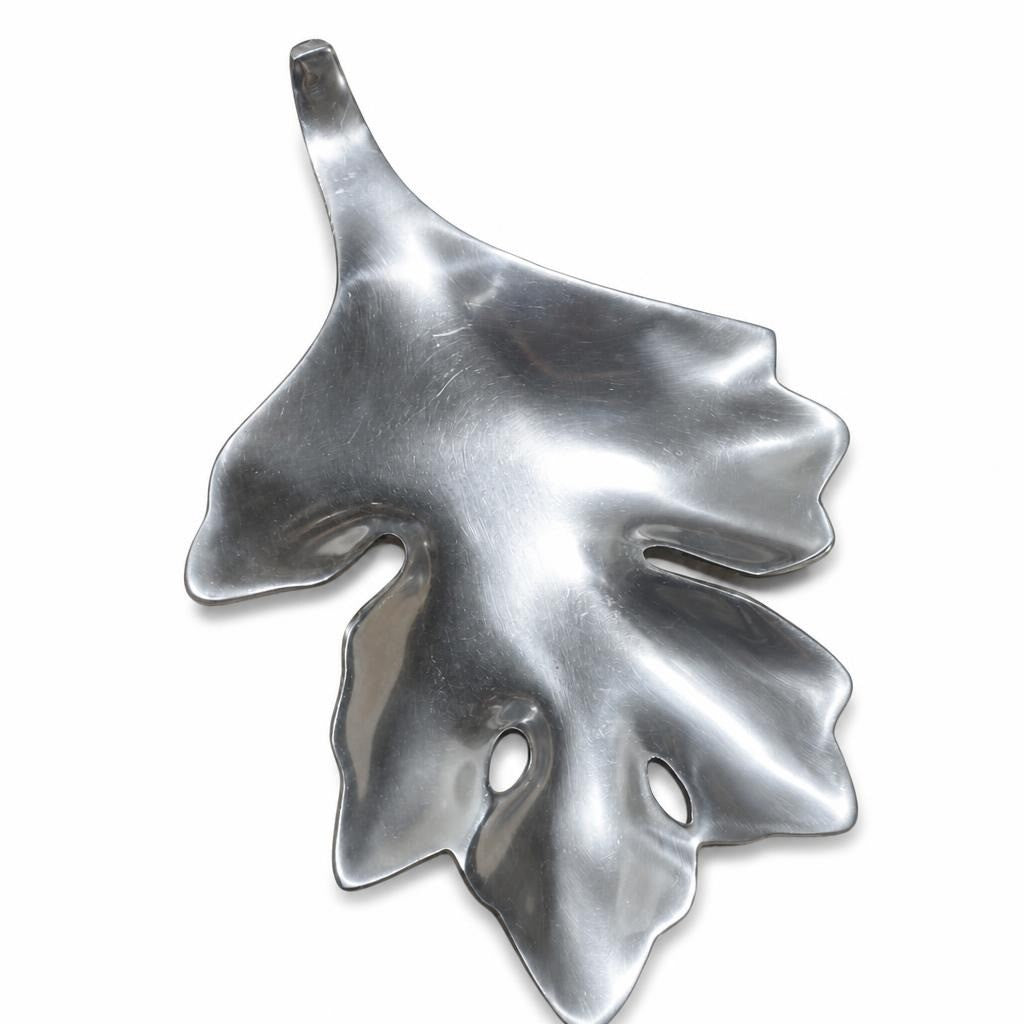 Large silver leaf-shaped metal decorative tray - second-hand at Why Go Less, Dekwaneh, Lebanon