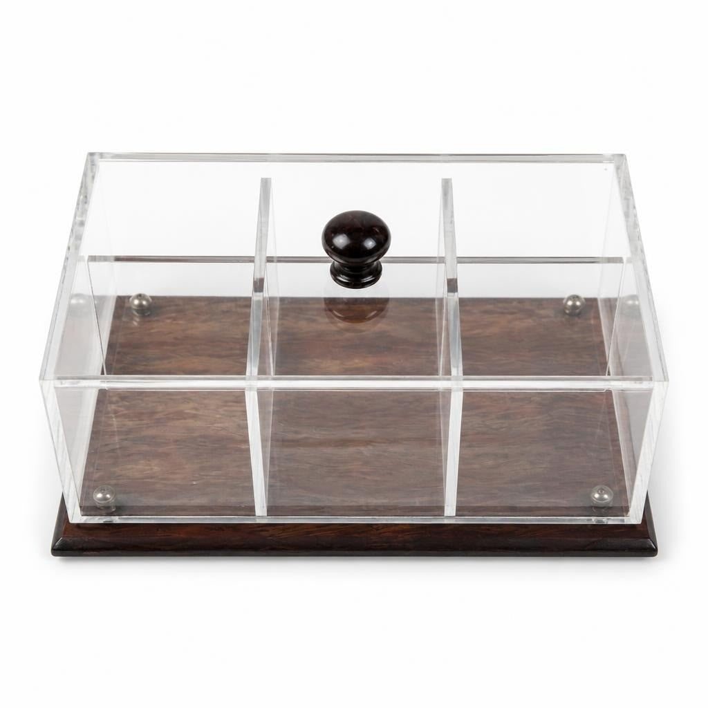 Acrylic & wood 3-compartment box with knob lid - second-hand at Why Go Less, Dekwaneh, Lebanon