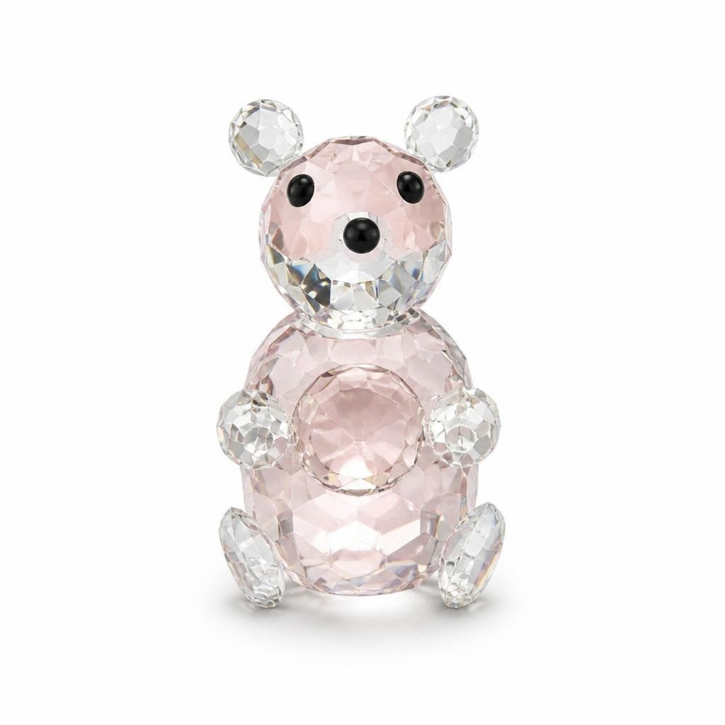 Crystal glass teddy bear figurine, clear/pink, medium - second-hand at Why Go Less, Dekwaneh, Lebanon