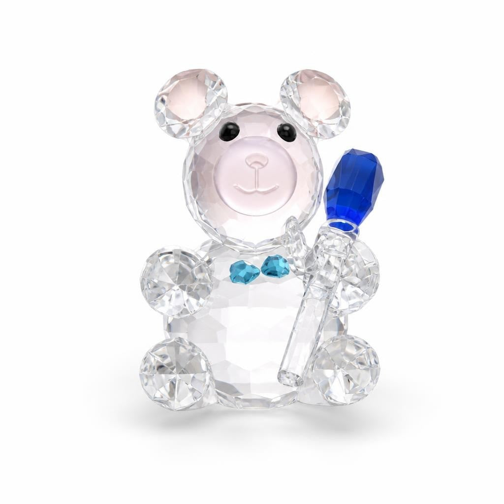 Crystal glass teddy bear figurine, clear/blue, medium - second-hand at Why Go Less, Dekwaneh, Lebanon