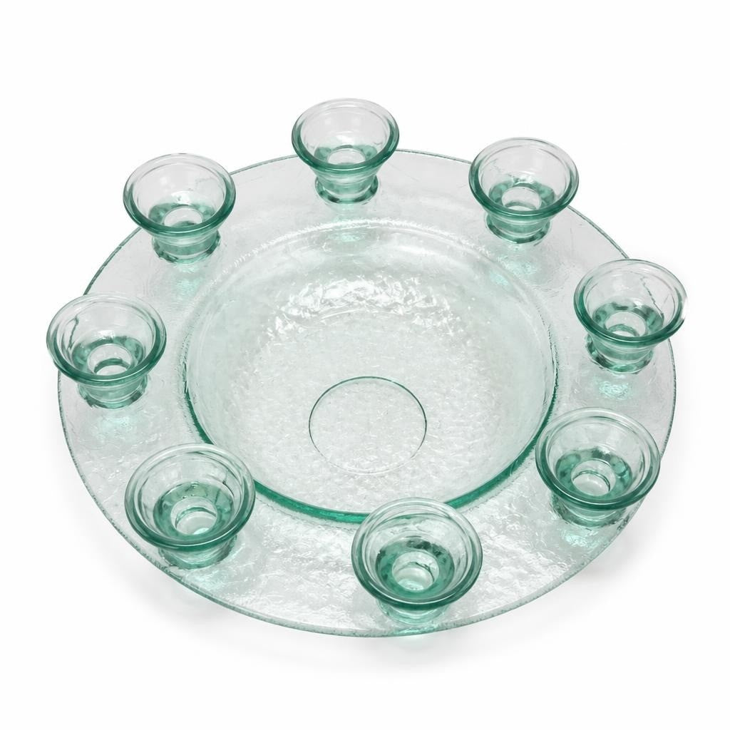 Green crackle glass punch bowl set with cups - second-hand at Why Go Less, Dekwaneh, Lebanon