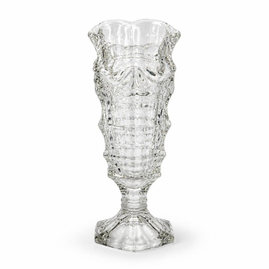 Clear pressed glass decorative bud vase - second-hand at Why Go Less, Dekwaneh, Lebanon