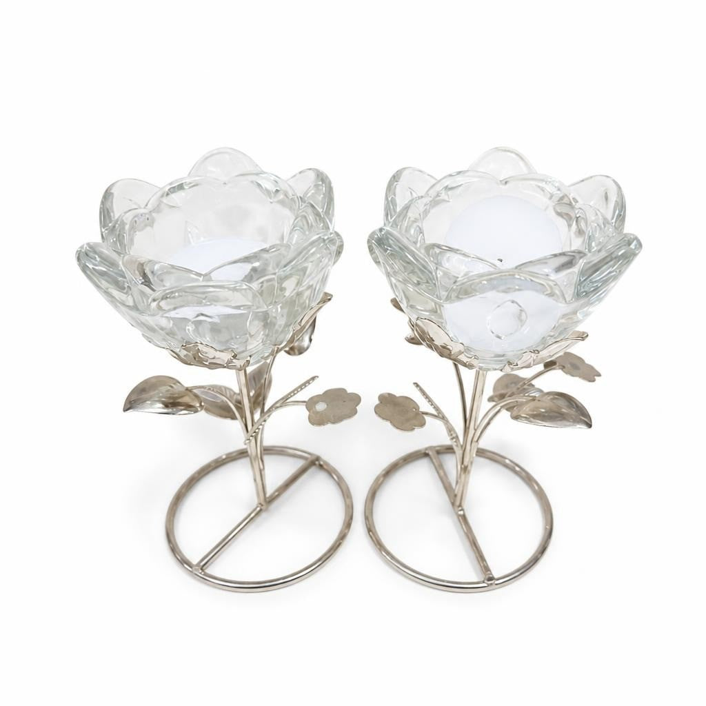 Crystal Rose Tealight Candle Holders Gold Stand x2 - second-hand at Why Go Less, Dekwaneh, Lebanon
