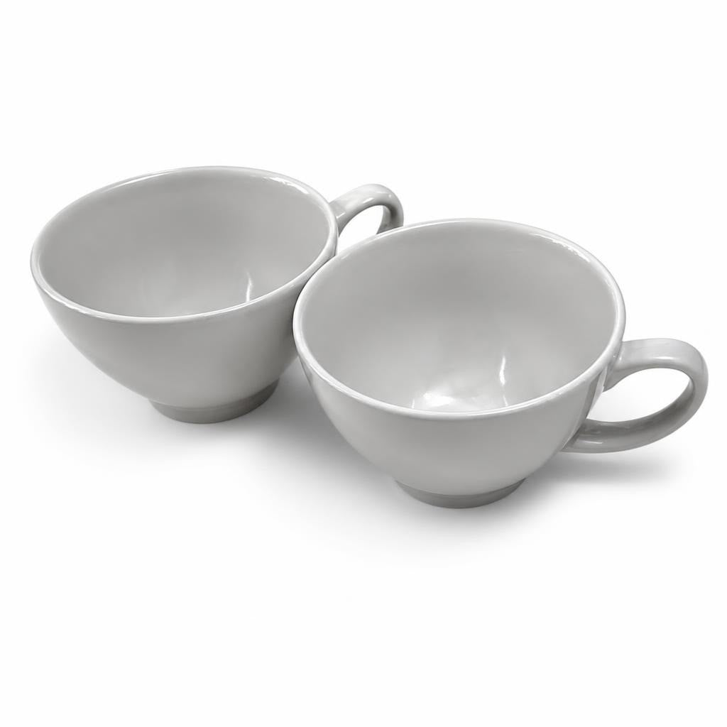 Plain White Ceramic Tea Cups x2, Wide Bowl Style - second-hand at Why Go Less, Dekwaneh, Lebanon
