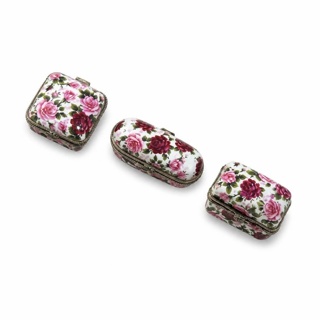 Floral Rose Enamel Metal Trinket Boxes x3 Mixed - second-hand at Why Go Less, Dekwaneh, Lebanon