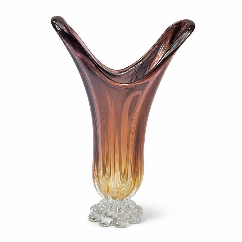 Murano-style amber purple art glass vase, footed - second-hand at Why Go Less, Dekwaneh, Lebanon