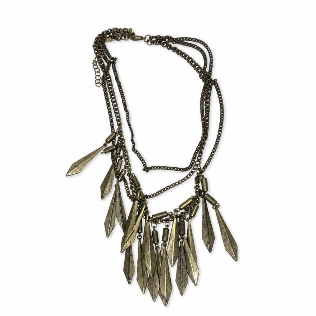 Boho gold-tone spike fringe layered chain necklace - second-hand at Why Go Less, Dekwaneh, Lebanon