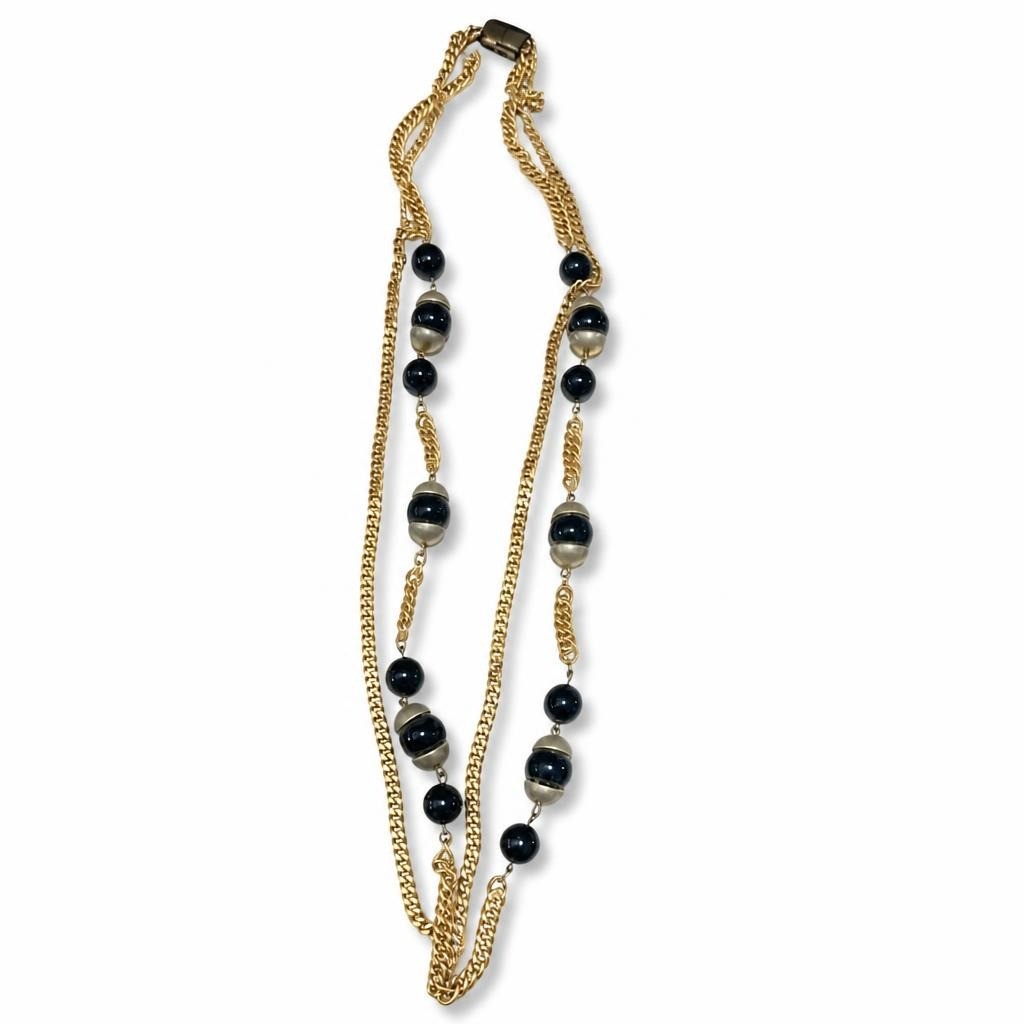 Gold chain necklace with black beads, long - second-hand at Why Go Less, Dekwaneh, Lebanon
