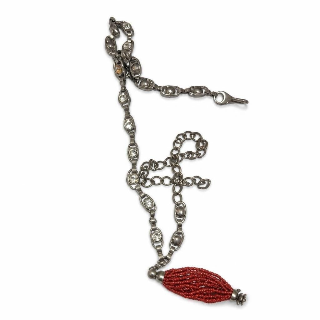 belt Silver-tone rhinestone chain necklace, red tassel - second-hand at Why Go Less, Dekwaneh, Lebanon