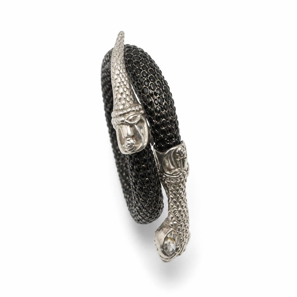 Silver snake wrap bangle bracelet, dark scale detail - second-hand at Why Go Less, Dekwaneh, Lebanon