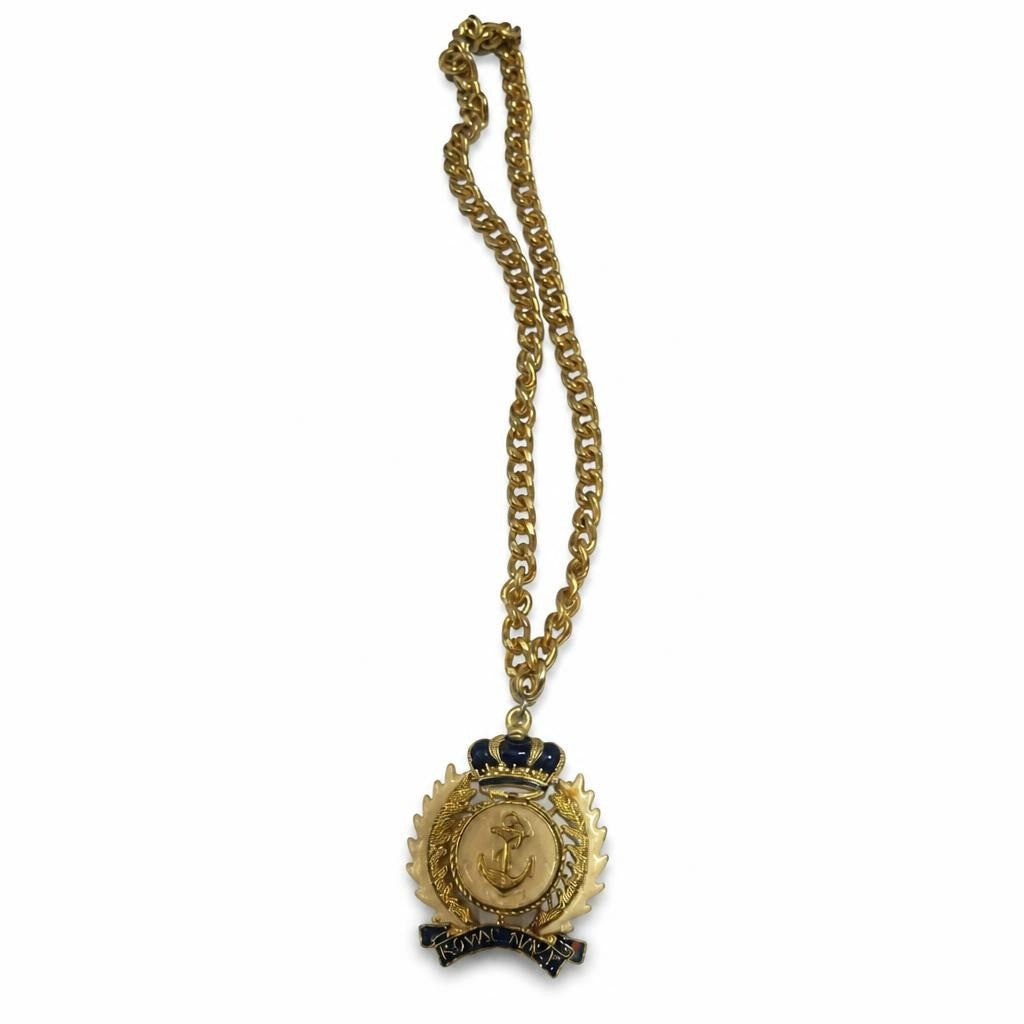 Gold tone Royal Navy anchor pendant chain necklace - second-hand at Why Go Less, Dekwaneh, Lebanon