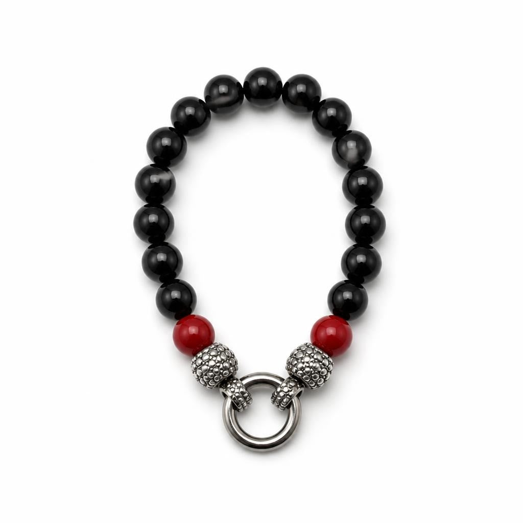 Black onyx & red bead bracelet with silver clasp - second-hand at Why Go Less, Dekwaneh, Lebanon