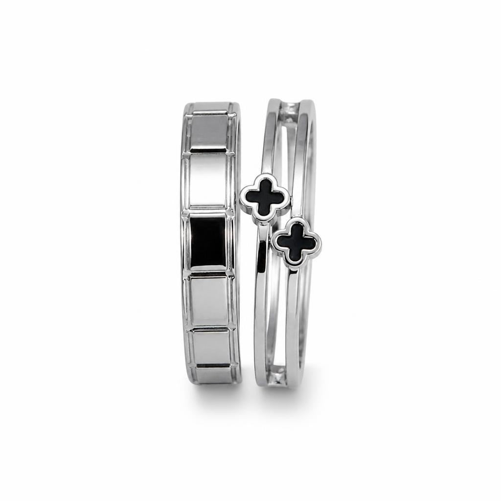 Silver bangle set x2 with clover charm detail - second-hand at Why Go Less, Dekwaneh, Lebanon