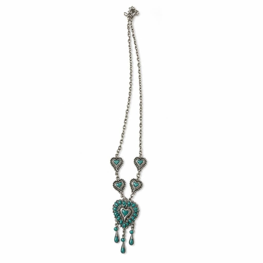 Silver heart necklace turquoise enamel dangle drops - second-hand at Why Go Less, Dekwaneh, Lebanon