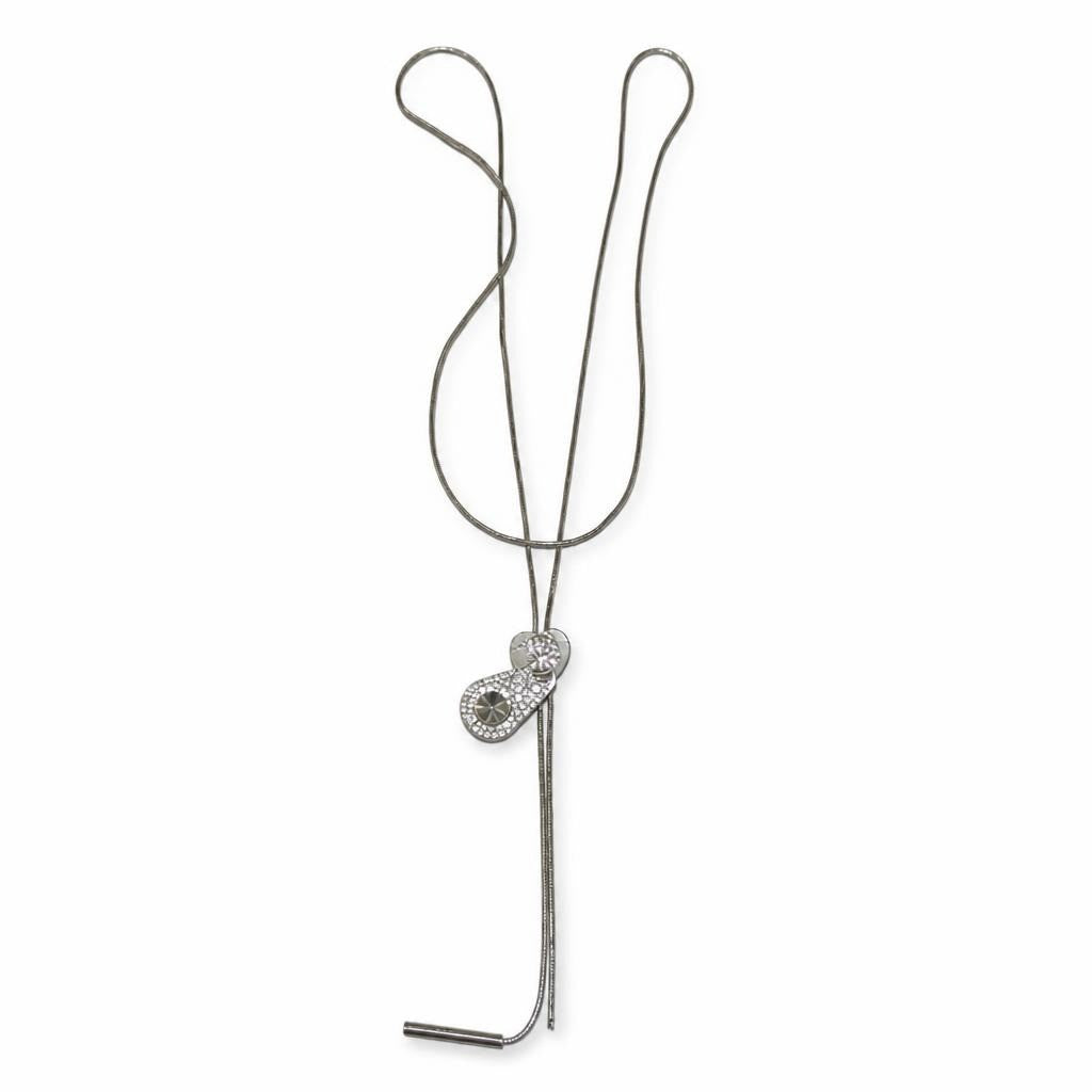 Silver snake chain lariat necklace with crystal charm - second-hand at Why Go Less, Dekwaneh, Lebanon