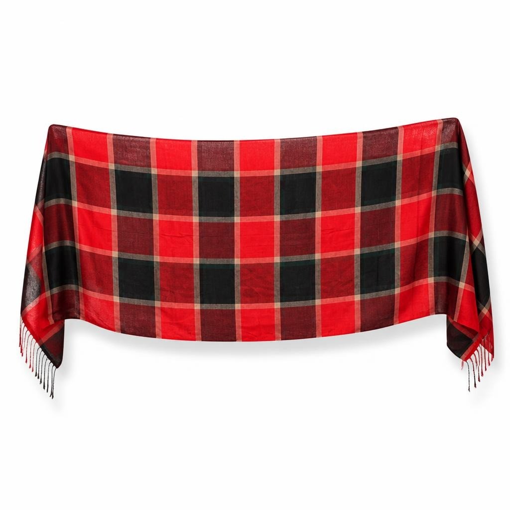 Red tartan plaid large wrap/scarf, red/black/green - second-hand at Why Go Less, Dekwaneh, Lebanon