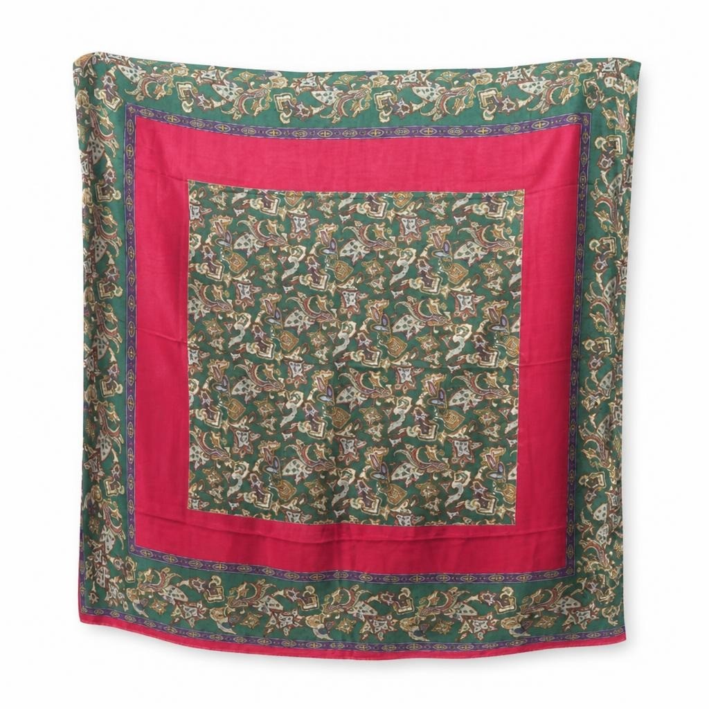 Green red paisley print large square scarf/shawl - second-hand at Why Go Less, Dekwaneh, Lebanon