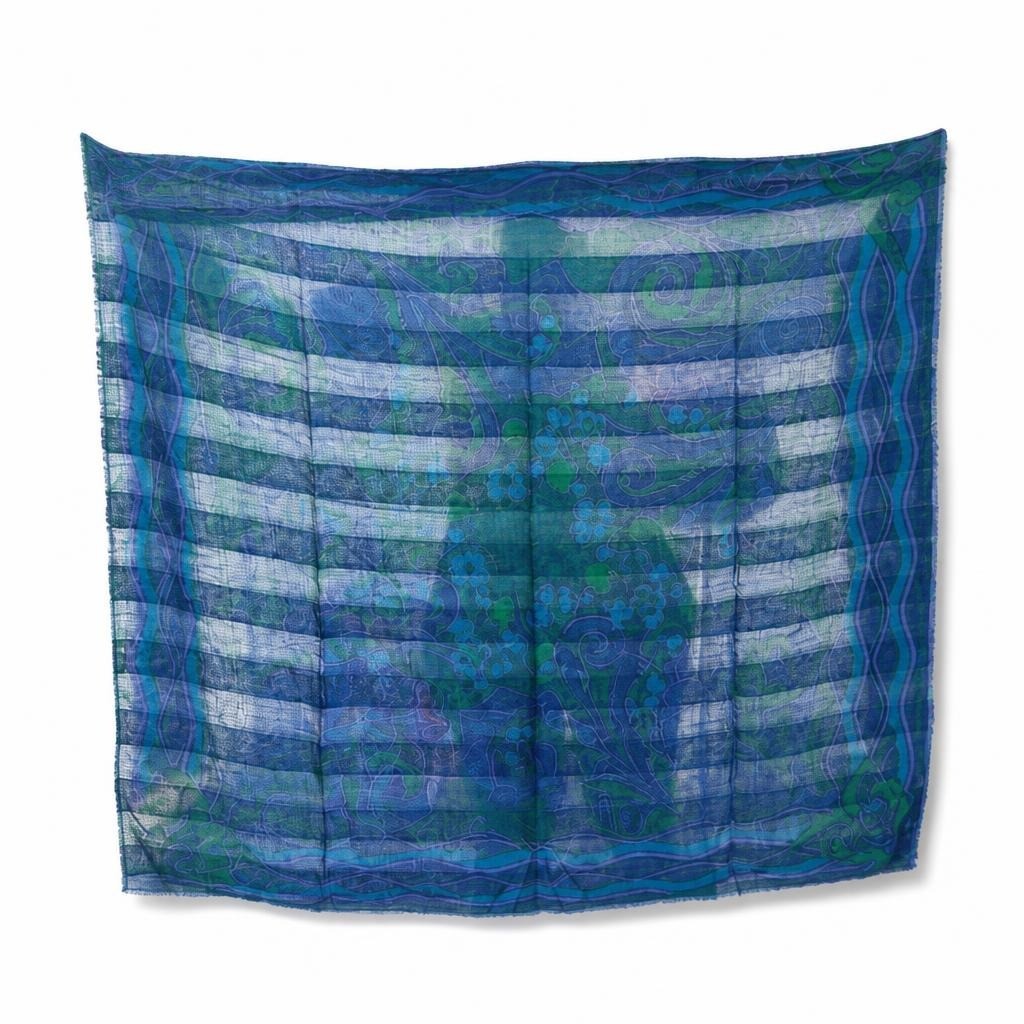 Blue green abstract print sheer scarf/wrap - second-hand at Why Go Less, Dekwaneh, Lebanon