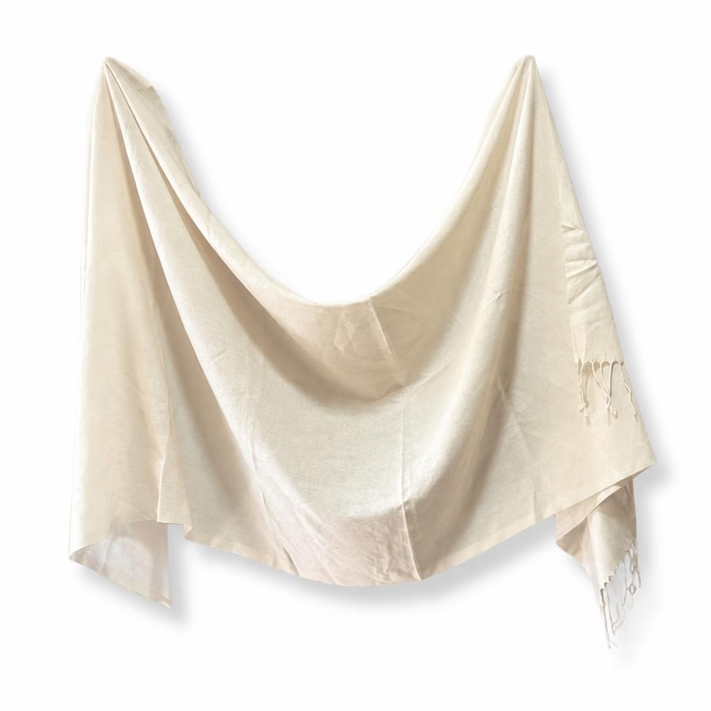 Cream beige fringed pashmina sheer wrap scarf - second-hand at Why Go Less, Dekwaneh, Lebanon