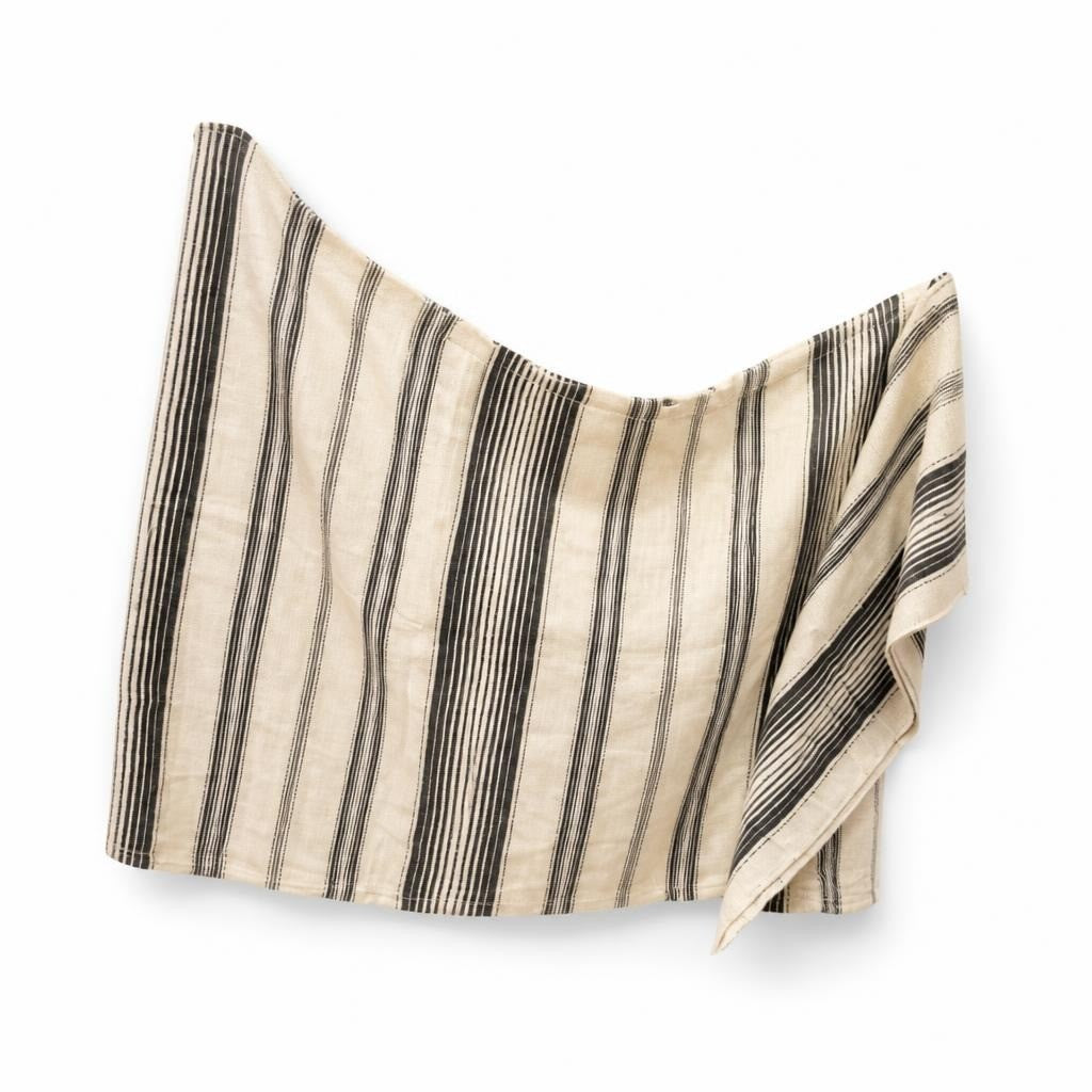 Cream & black stripe linen tote bag - second-hand at Why Go Less, Dekwaneh, Lebanon