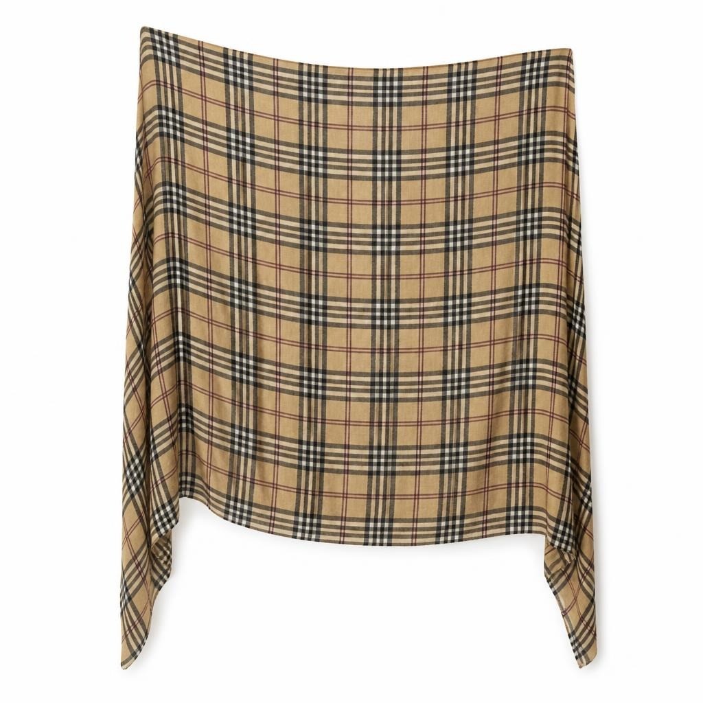 Tan plaid large scarf wrap - second-hand at Why Go Less, Dekwaneh, Lebanon