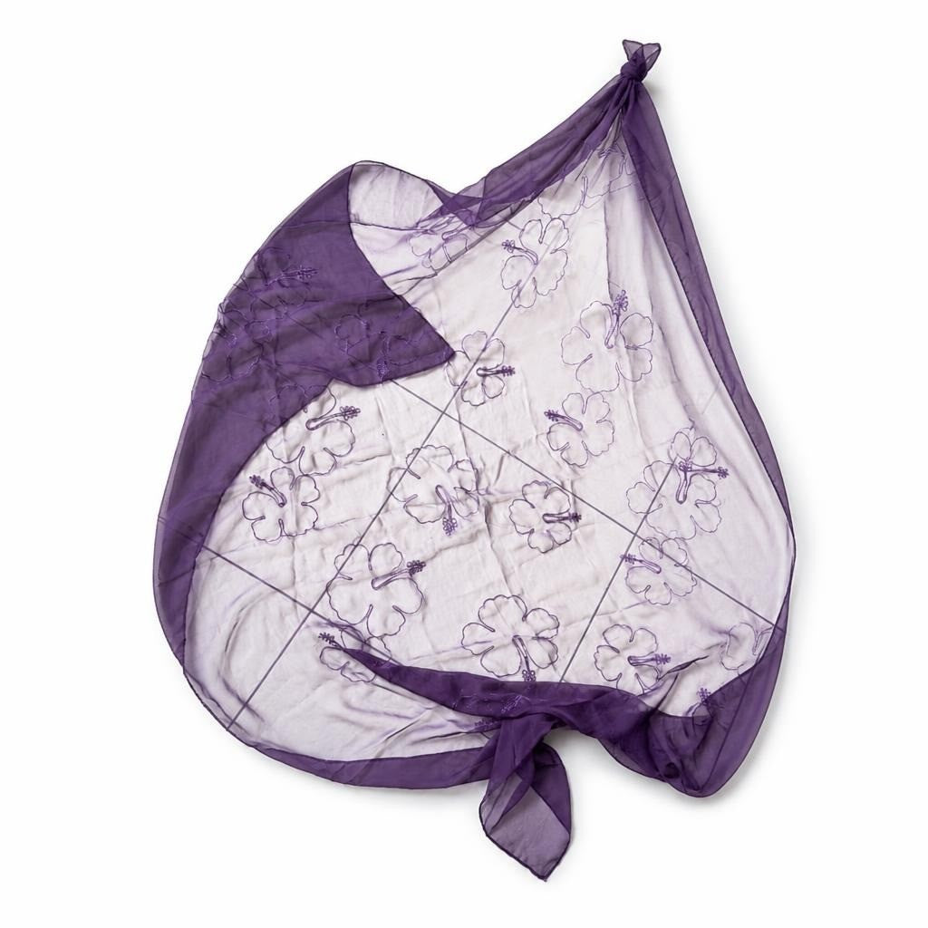 Purple sheer floral embroidered scarf/wrap - second-hand at Why Go Less, Dekwaneh, Lebanon