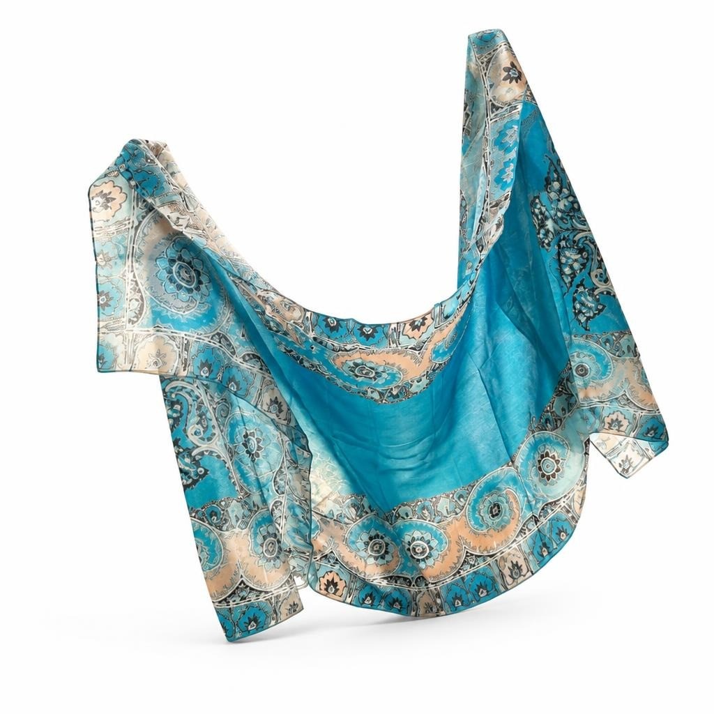Teal blue paisley sheer wrap/kaftan - second-hand at Why Go Less, Dekwaneh, Lebanon