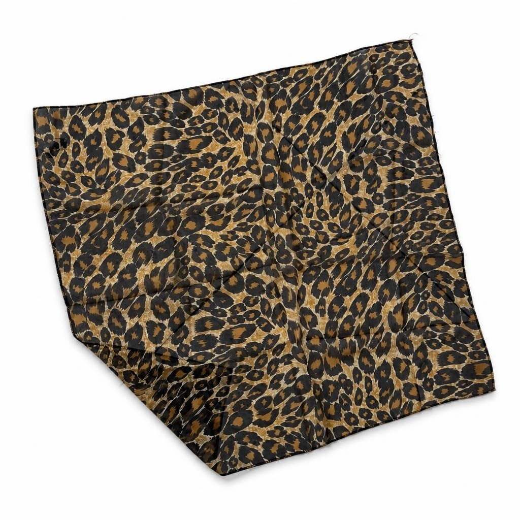 Leopard print square scarf, tan/black, ~60x60cm - second-hand at Why Go Less, Dekwaneh, Lebanon