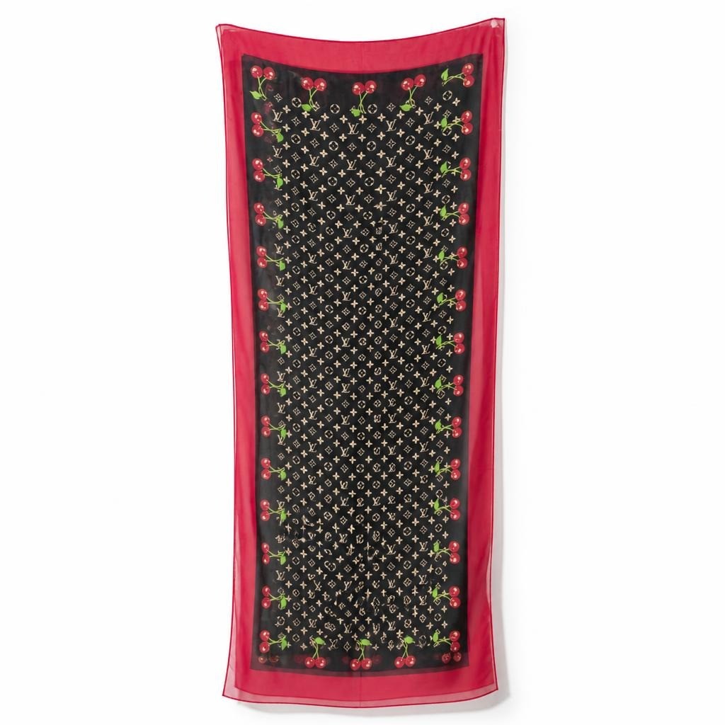 Black & red cherry monogram-print long scarf - second-hand at Why Go Less, Dekwaneh, Lebanon