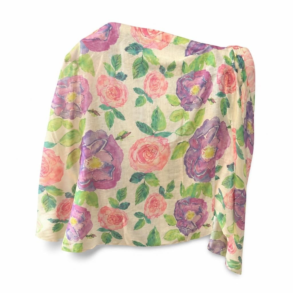 Floral watercolor muslin swaddle blanket - second-hand at Why Go Less, Dekwaneh, Lebanon