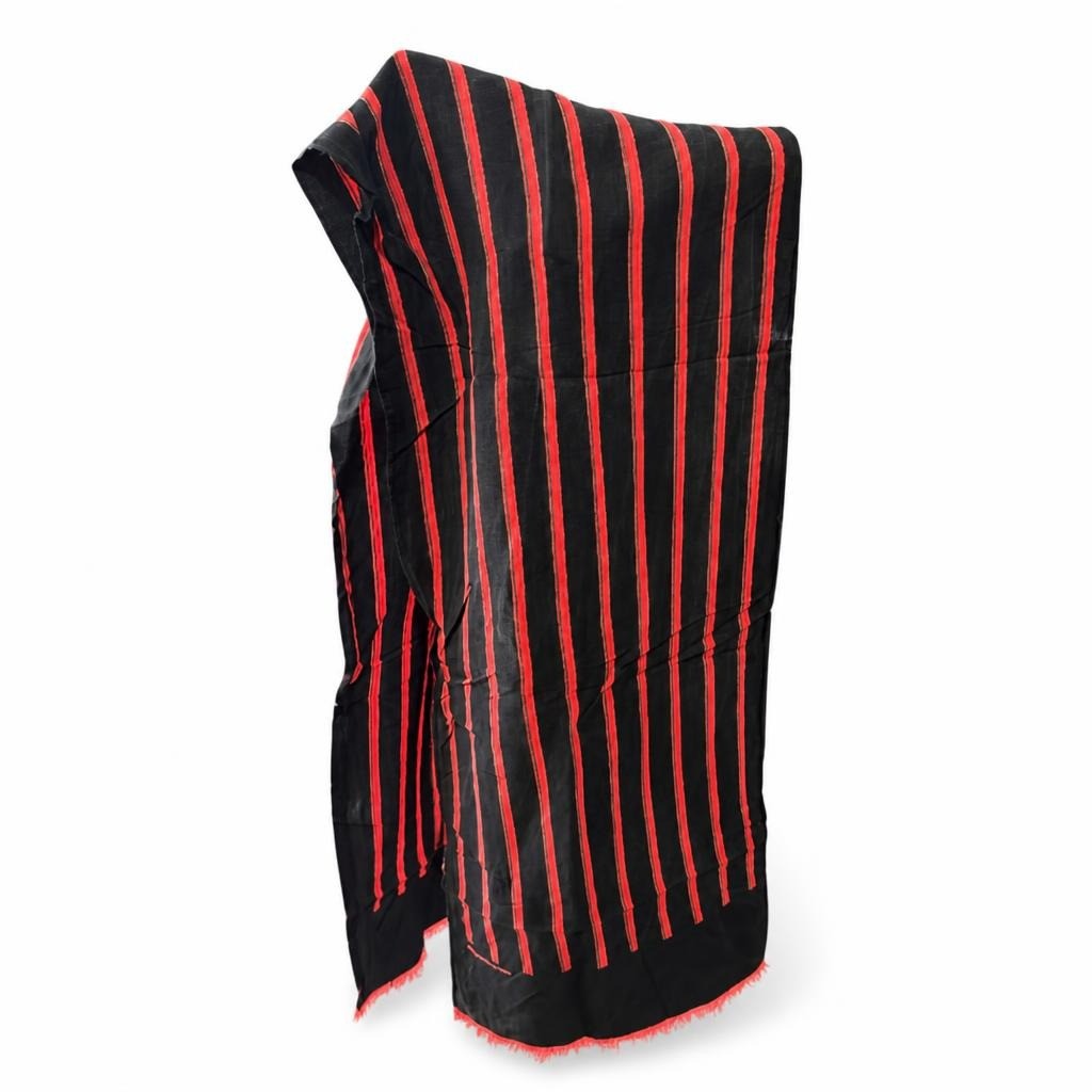 Black red striped fringe scarf/wrap, one size - second-hand at Why Go Less, Dekwaneh, Lebanon