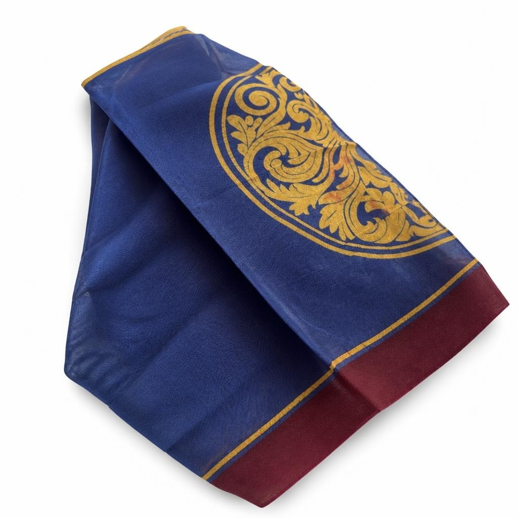 Blue & Gold Ornate Logo Scarf – GATA GOEME - second-hand at Why Go Less, Dekwaneh, Lebanon