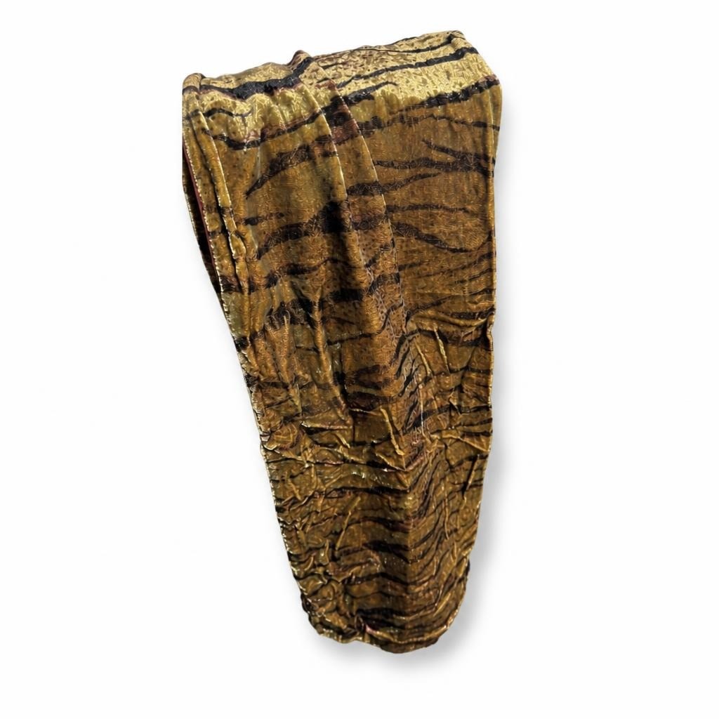 Tiger print gold metallic shimmer wide-leg pants - second-hand at Why Go Less, Dekwaneh, Lebanon
