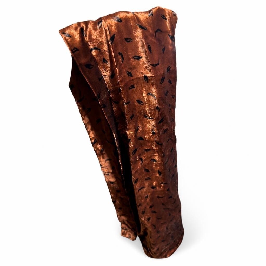 Copper satin leaf-print wide-leg trousers - second-hand at Why Go Less, Dekwaneh, Lebanon