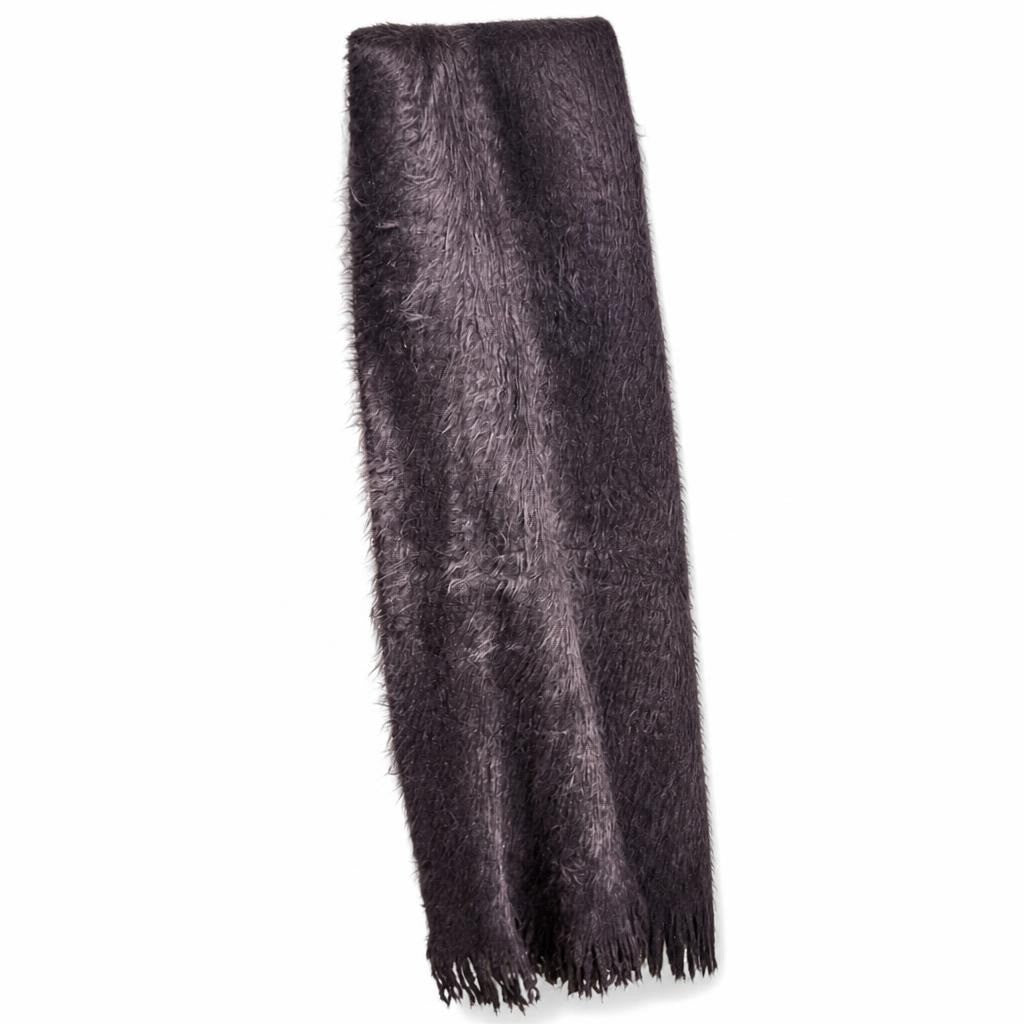 Dark plum fuzzy long fringed scarf - second-hand at Why Go Less, Dekwaneh, Lebanon