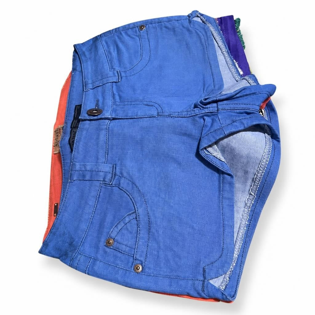 Blue denim shorts, multicolor waistband detail - second-hand at Why Go Less, Dekwaneh, Lebanon
