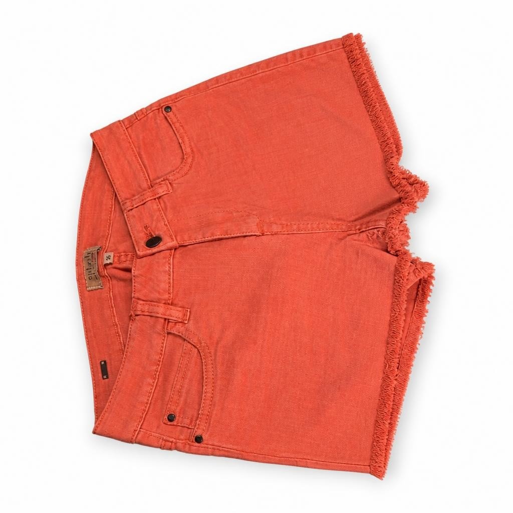 Orange frayed-hem denim shorts, size XS - second-hand at Why Go Less, Dekwaneh, Lebanon