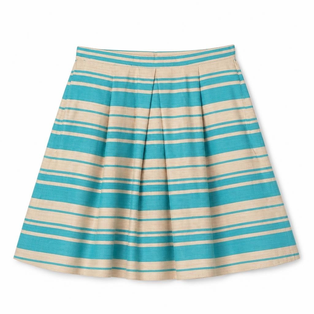 Teal and beige striped A-line mini skirt - second-hand at Why Go Less, Dekwaneh, Lebanon