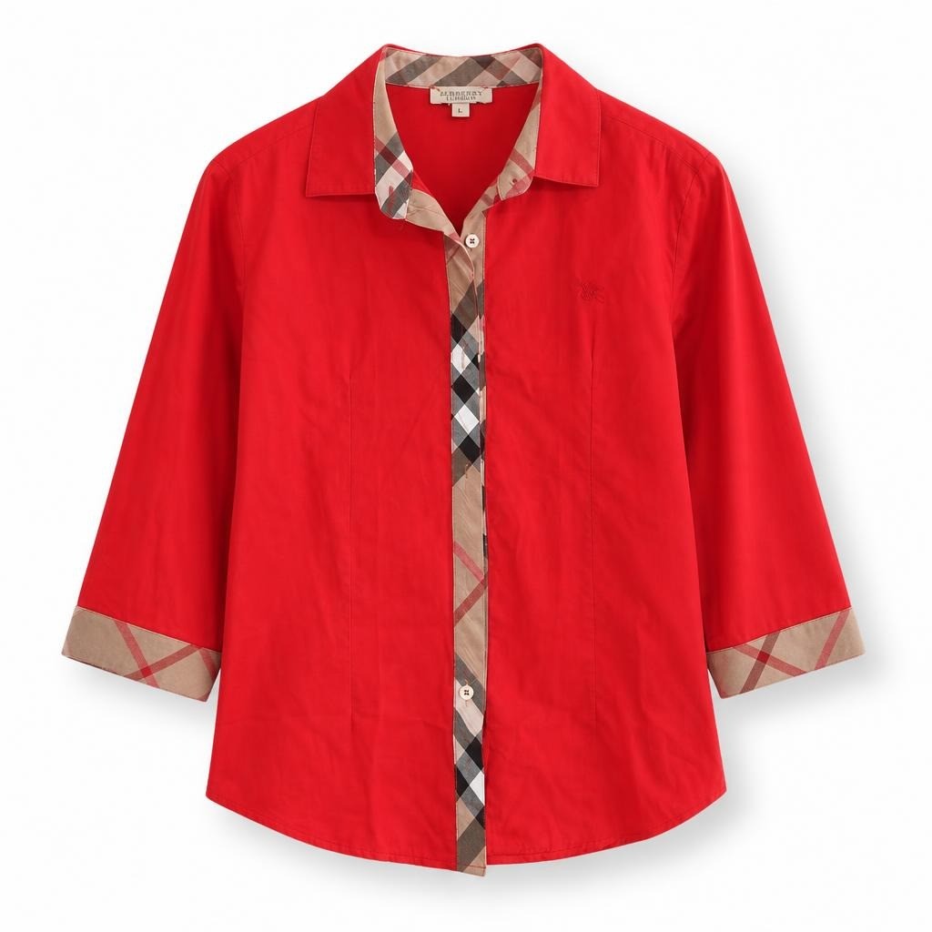 Burberry red shirt plaid trim 3/4 sleeve - second-hand at Why Go Less, Dekwaneh, Lebanon