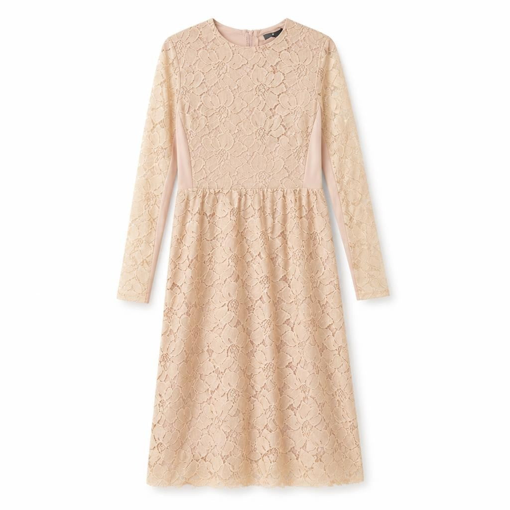 Blush pink lace long-sleeve midi dress - second-hand at Why Go Less, Dekwaneh, Lebanon