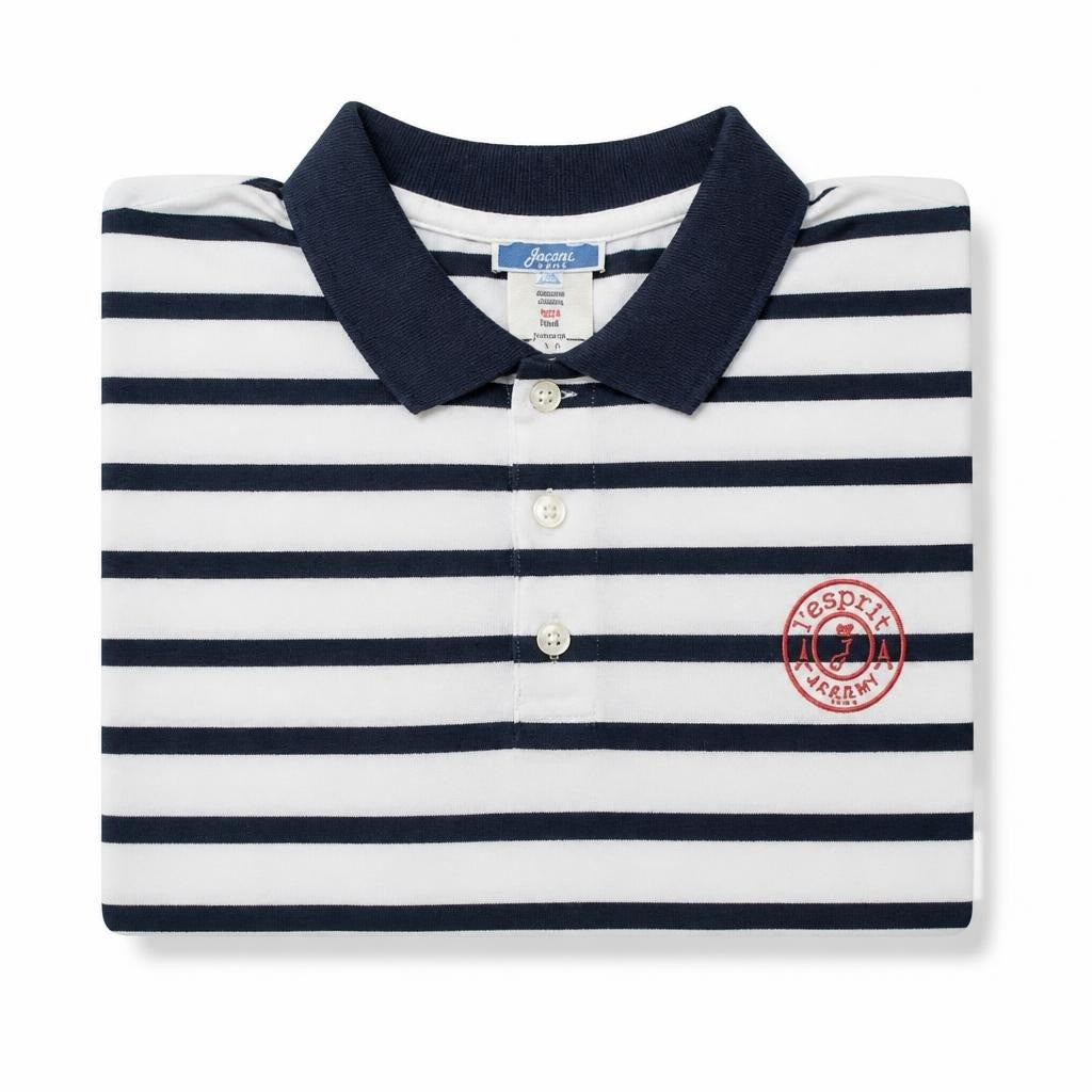 Jacadi striped polo white/navy kids, logo embroidery - second-hand at Why Go Less, Dekwaneh, Lebanon