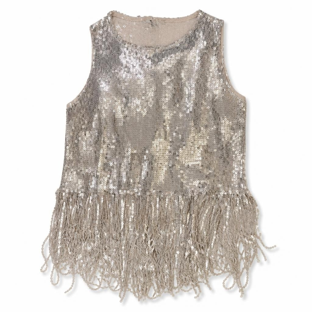 Zara silver sequin fringe sleeveless top - second-hand at Why Go Less, Dekwaneh, Lebanon