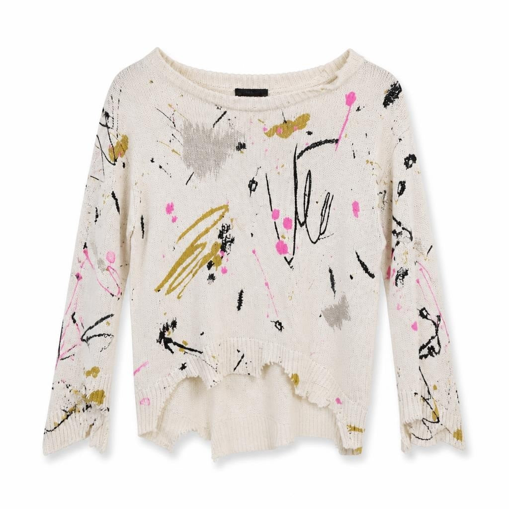 Zara white knit sweater paint splatter print - second-hand at Why Go Less, Dekwaneh, Lebanon