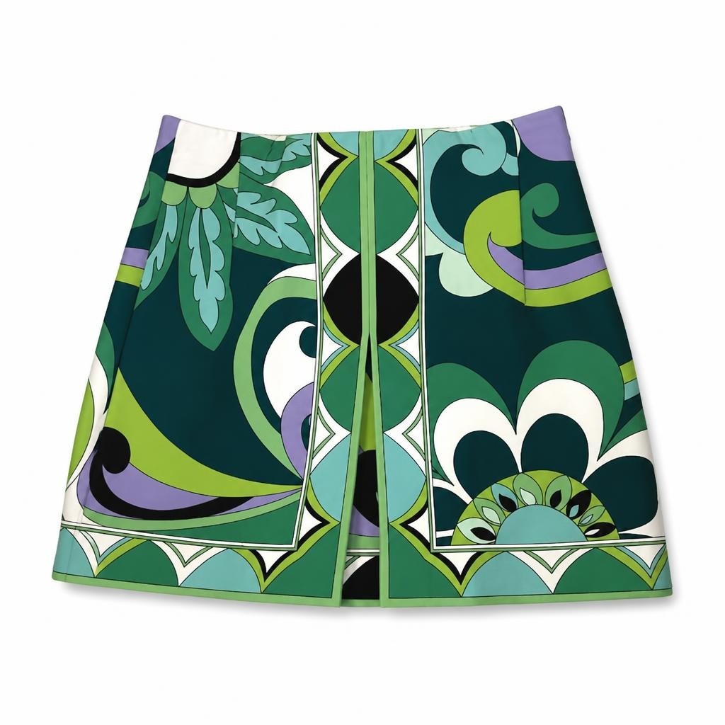 Zara psychedelic print mini skirt, green/blue, size M - second-hand at Why Go Less, Dekwaneh, Lebanon